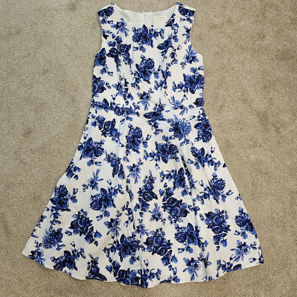 NWOT Flowy Blue Floral Midi Dress Size XL